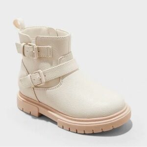 Cat & Jack Kids Cream Buckle Ankle Boots Size 9